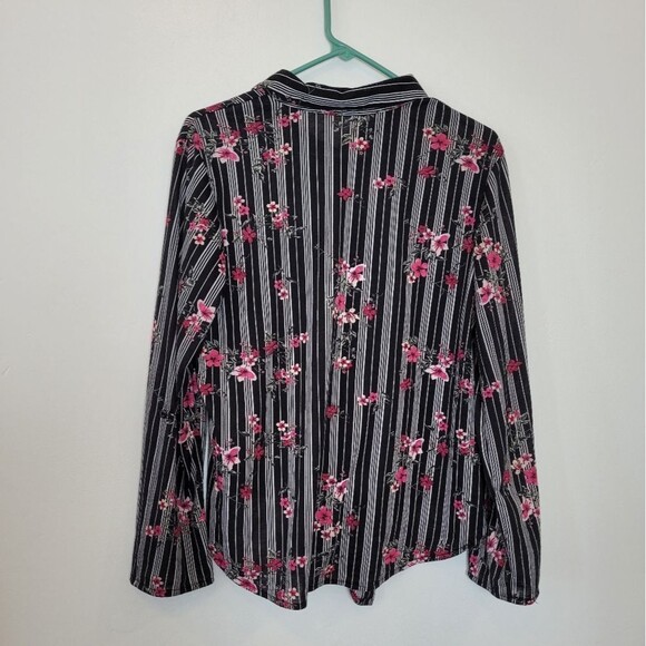 Floral Striped Blouse Tie Front Knotted Rose Boho Romantic Feminine Summer Large - Picture 9 of 9